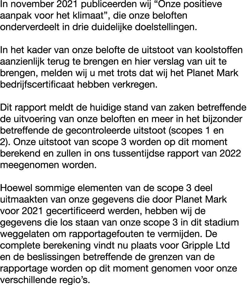 In november 2021 publiceerden wij “Onze positieve aanpak voor het klimaat”, die onze beloften onderverdeelt in drie d...