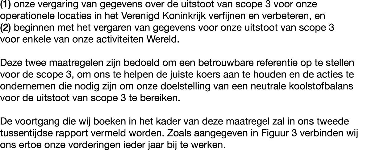 (1) onze vergaring van gegevens over de uitstoot van scope 3 voor onze operationele locaties in het Verenigd Koninkri...