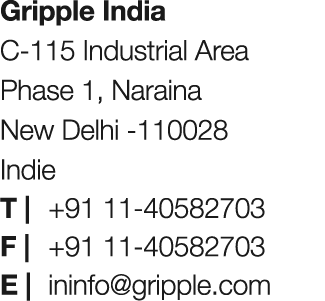 Gripple India C 115 Industrial Area Phase 1, Naraina New Delhi 110028 Indie T | +91 11 40582703 F | +91 11 40582703 E...