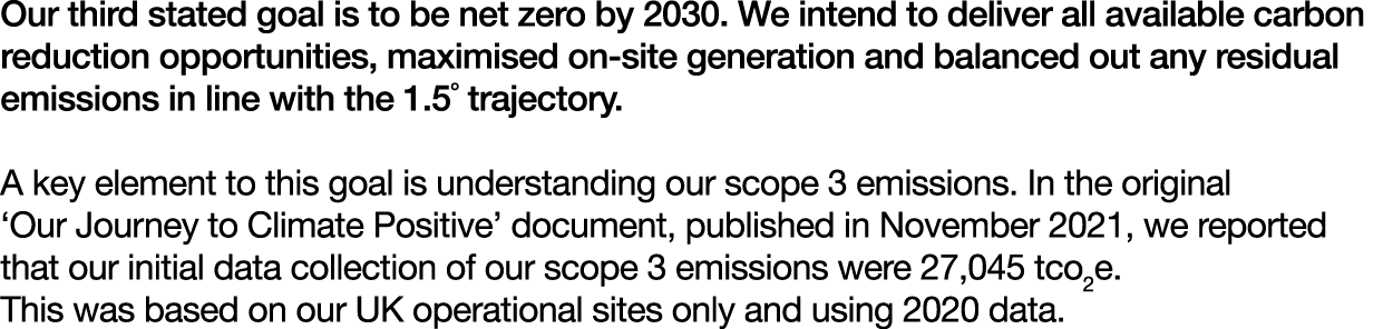 Our third stated goal is to be net zero by 2030. We intend to deliver all available carbon reduction opportunities, m...
