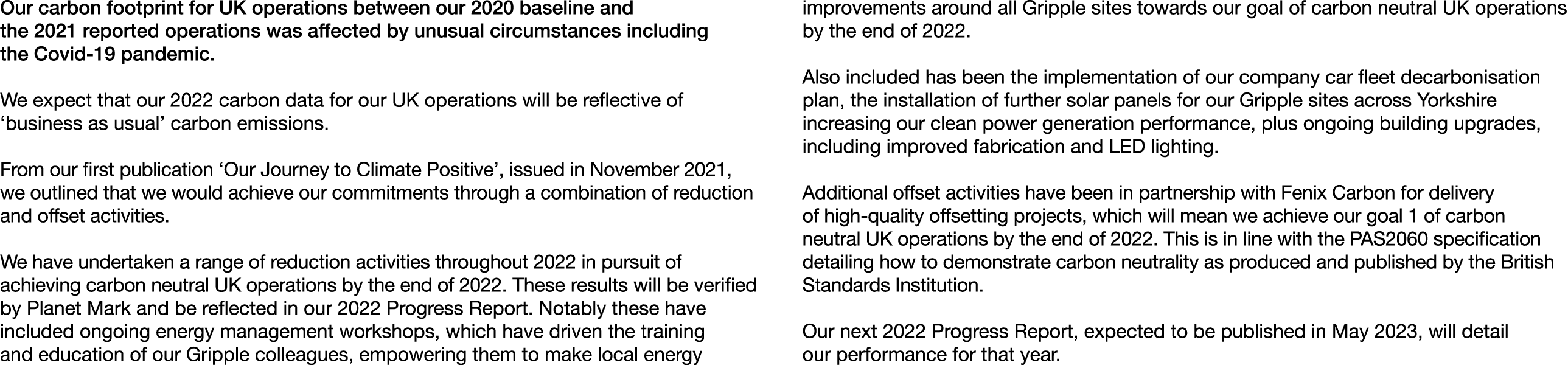 Our carbon footprint for UK operations between our 2020 baseline and the 2021 reported operations was affected by unu...