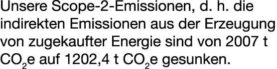 Unsere Scope 2 Emissionen, d. h. die indirekten Emissionen aus der Erzeugung von zugekaufter Energie sind von 2007 t ...
