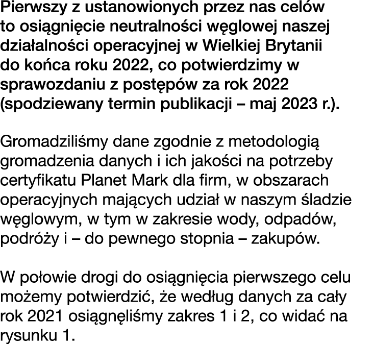 Pierwszy z ustanowionych przez nas cel w to osi gni cie neutralno ci w glowej naszej dzia alno ci operacyjnej w Wielk...