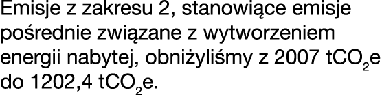 Emisje z zakresu 2, stanowi ce emisje po rednie zwi zane z wytworzeniem energii nabytej, obni yli my z 2007 tCO2e do ...