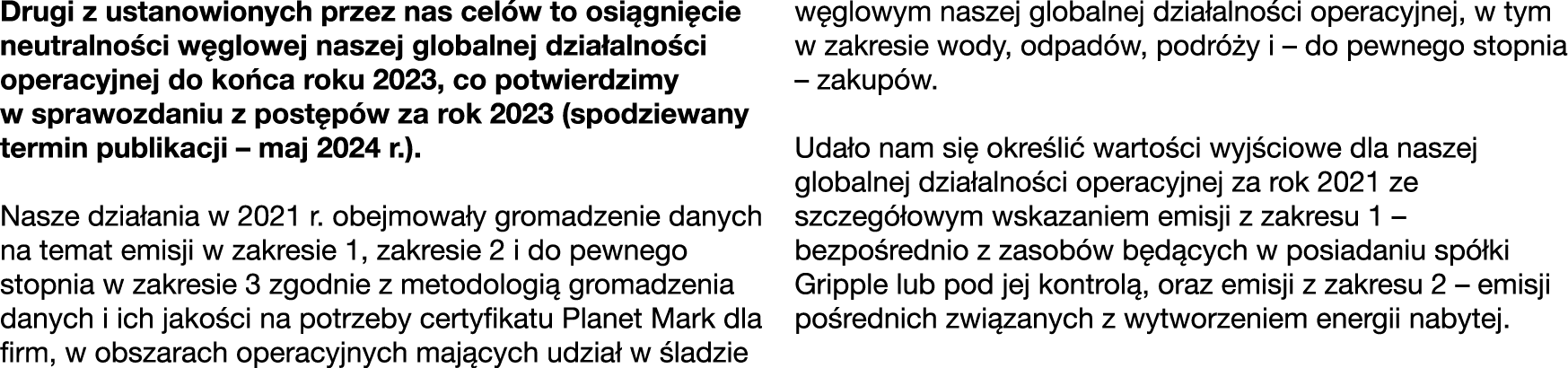 Drugi z ustanowionych przez nas cel w to osi gni cie neutralno ci w glowej naszej globalnej dzia alno ci operacyjnej ...