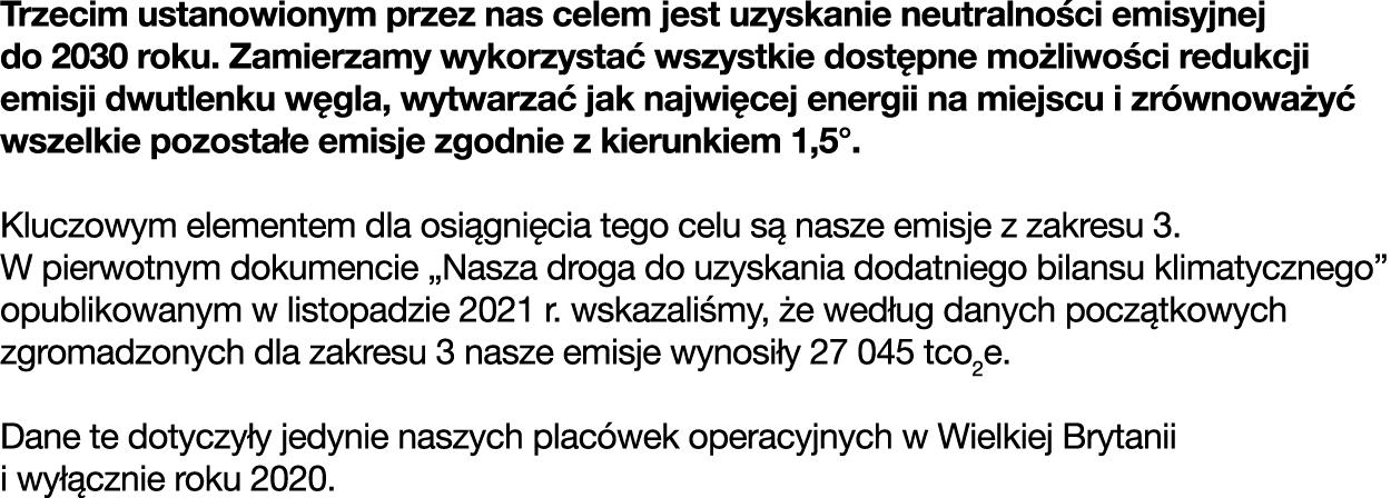 Trzecim ustanowionym przez nas celem jest uzyskanie neutralno ci emisyjnej do 2030 roku. Zamierzamy wykorzysta wszys...