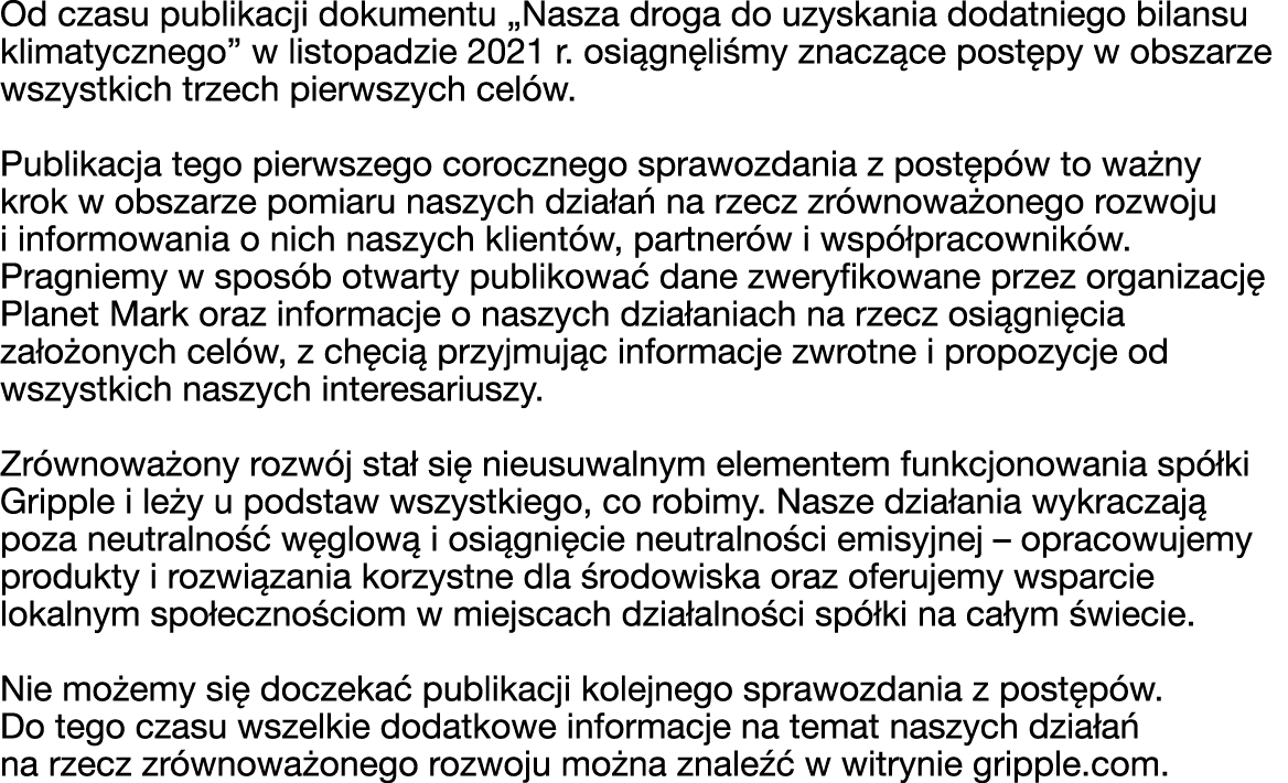 Od czasu publikacji dokumentu „Nasza droga do uzyskania dodatniego bilansu klimatycznego” w listopadzie 2021 r. osi g...