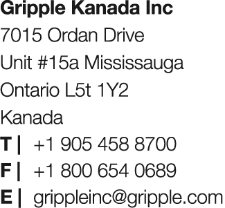Gripple Kanada Inc 7015 Ordan Drive Unit #15a Mississauga Ontario L5t 1Y2 Kanada T | +1 905 458 8700 F | +1 800 654 0...